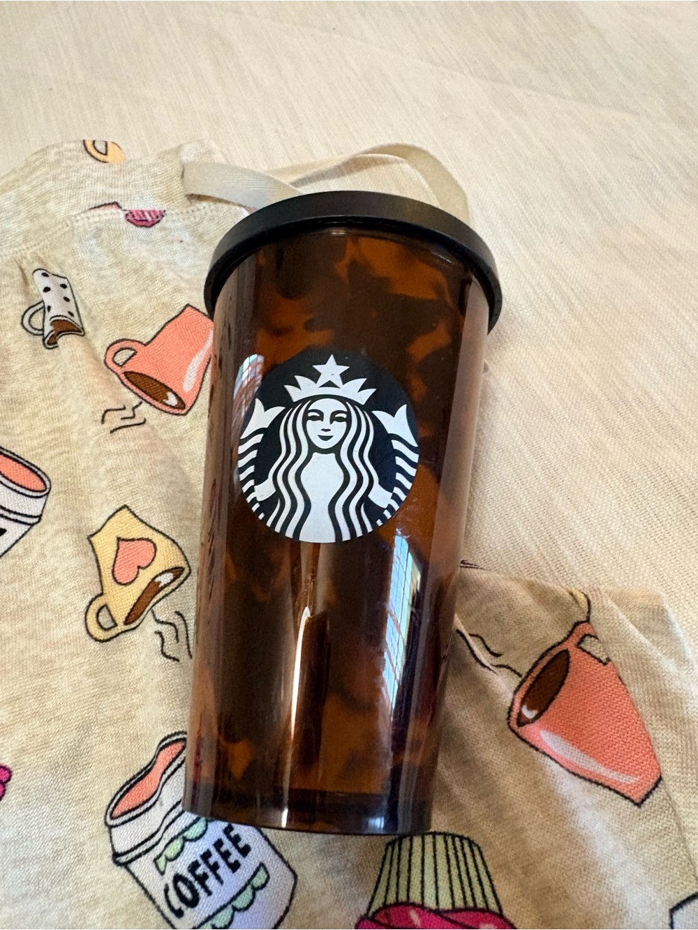 Ladies pj’s pants Beige Coffee & Cup  size L &  Starbucks tumbler(new) - Picture 3 of 7